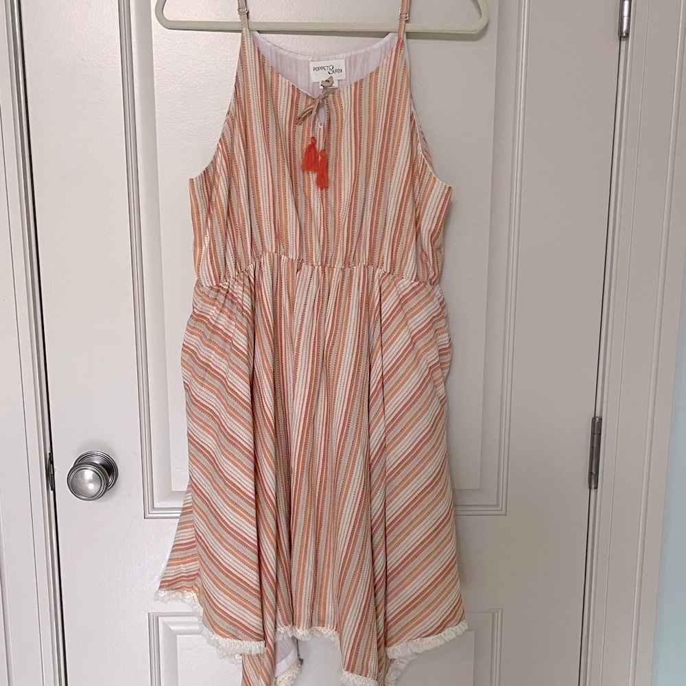 Hankerchief hem Striped Orange and White Kids Dress